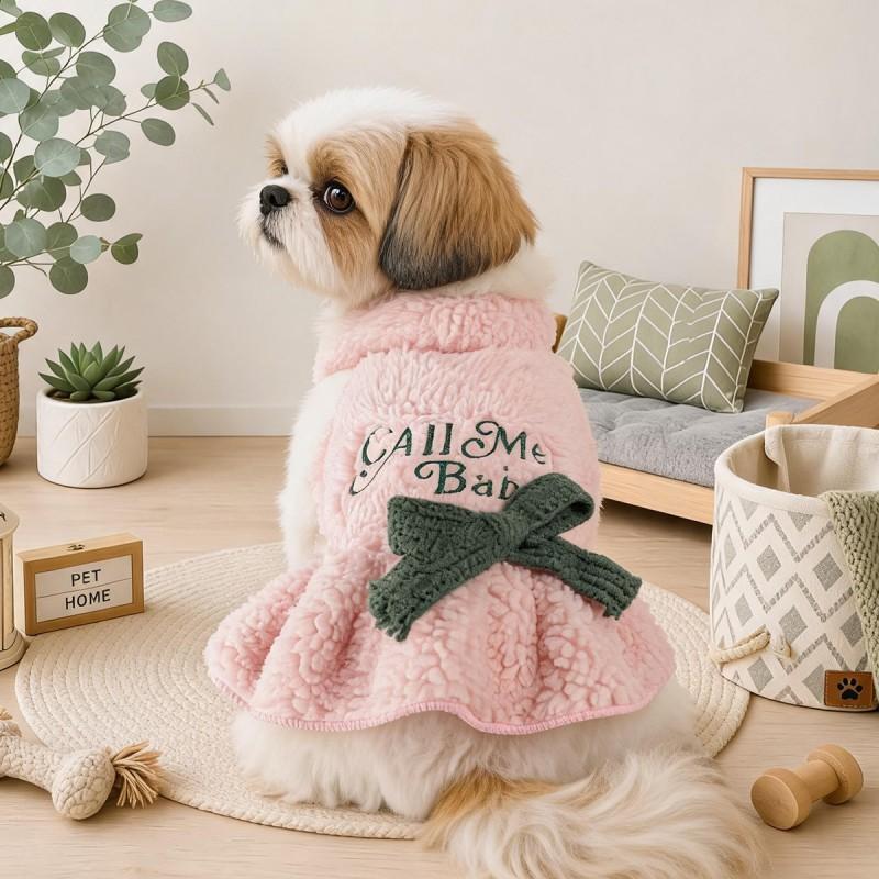 Круглый Pet Свитер для собаки Мелкие породы Щенки Мягкий флис Вышитая буква Платье Розовый