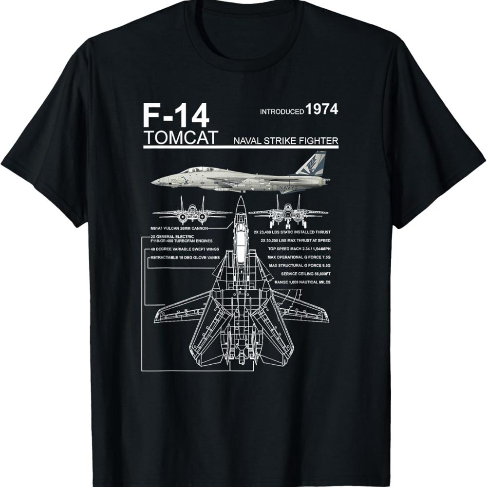Мужская футболка с чертежом истребителя F-14 Tomcat, футболка для любителей авиации с техническими схемами, мягкая, дышащая, H-Fit - Мужские...