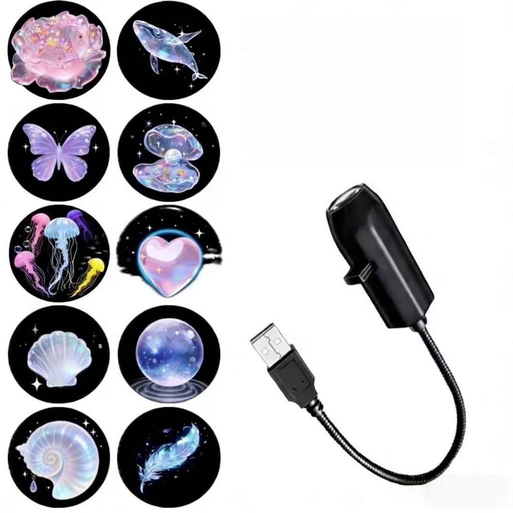 1/6/11pcs Patterns Creative Dreamy USB Projection Lamp,LED Projects Light Rose,Whale,Butterfly Atmosphere Light Festive Gift