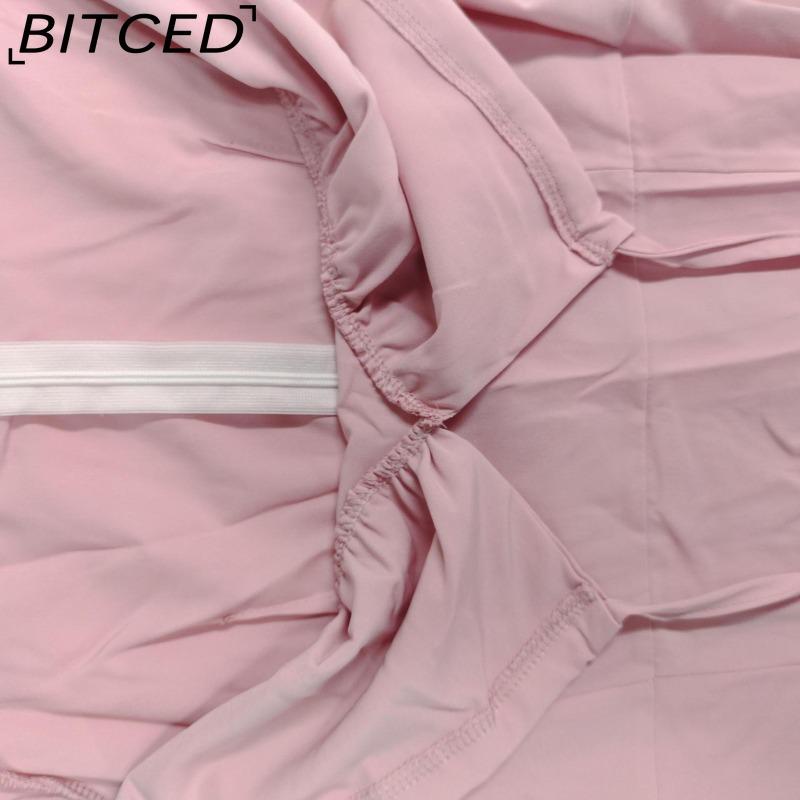 BITCED Весенне-летнее длинное платье женское повседневное с рукавами-буфами, завязкой на талии и разрезом
