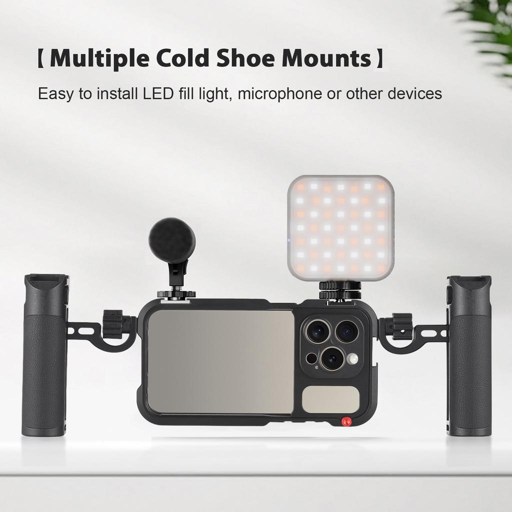 Portable Phone Cage with Dual Handles Mobile Phone Video Rig Handheld Smartphone Stabilizer Several Cold Shoe Mounts