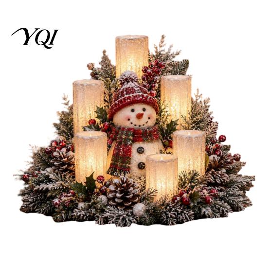 Artificial Pine Cones And Berries Christmas LED Candle Centerpiece with Cedar Red Berries, Table Flameless Winter Holiday Decoration for Home