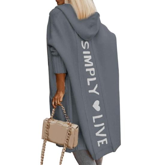 Women Open Stitch Coat Hooded Long Cardigan Sweater