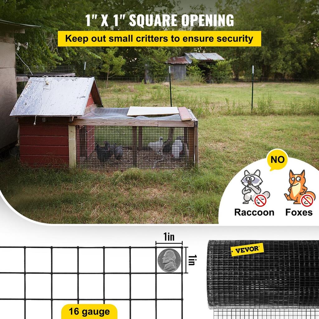 Hardware Cloth, 48\" x 50\' & 1\"x1\" Mesh Size, Galvanized Steel Vinyl Coated 16 Gauge Chicken Wire Fencing with A Cutting Plier & A Pair of Fabric