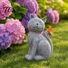 Unique Housewarming Garden Gift Solar Cat Statue, Cute Sculpture with Butterfly Light, Decorative for Balcony Waterproof Resin Animal Statue