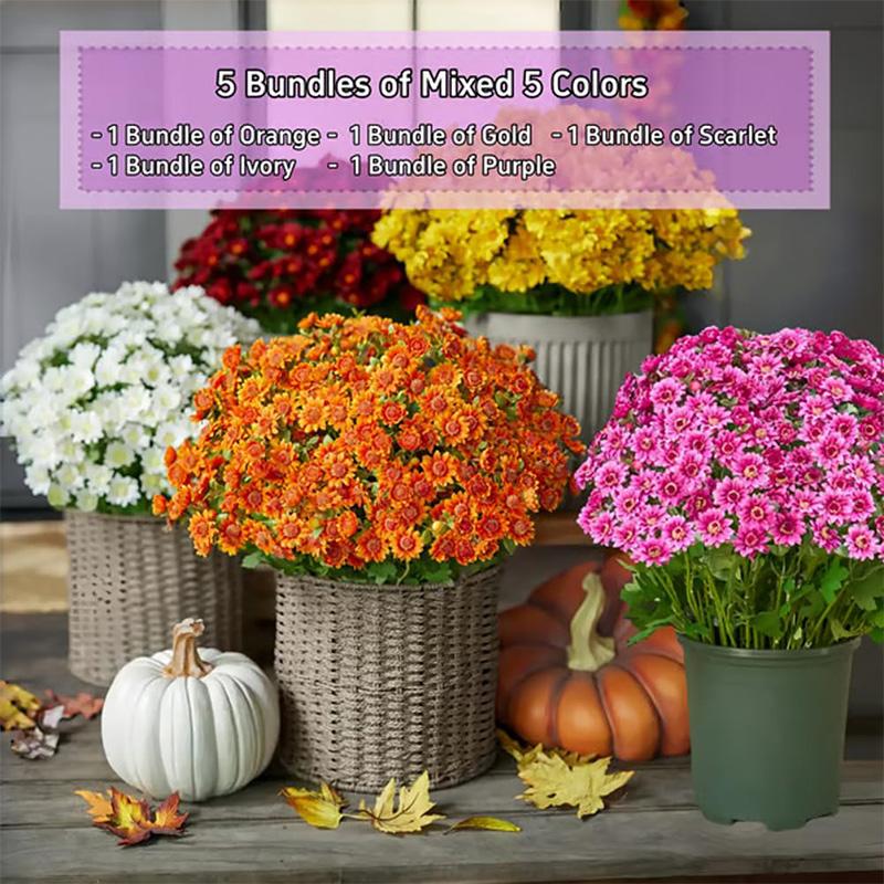 Artificial Sunset Mums Flower UV Resistant Outdoor Fall Decor Waterproof Windproof Never Faded for Garden Porch Decor All Season