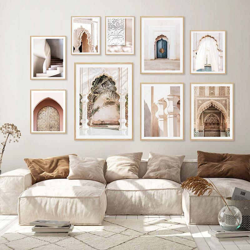 Modern Posters Canvas Painting Moroccan Mosque Building Arch Door Wall Art Print Picture Living Room Interior Home Decorative