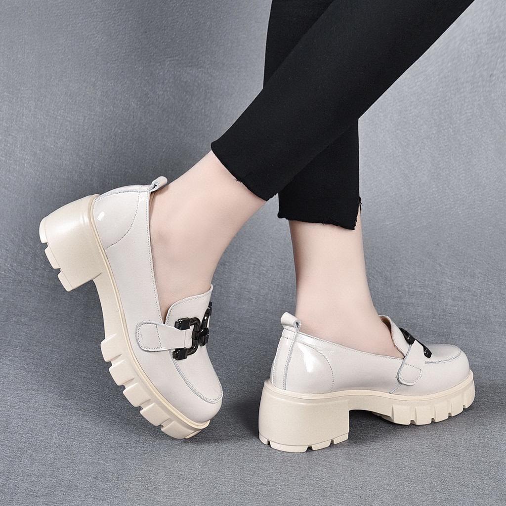 One-pedal Platform Shoes for Women, Spring and Summer New Comfortable Muffin Heel Layer Cow Patent Leather Women