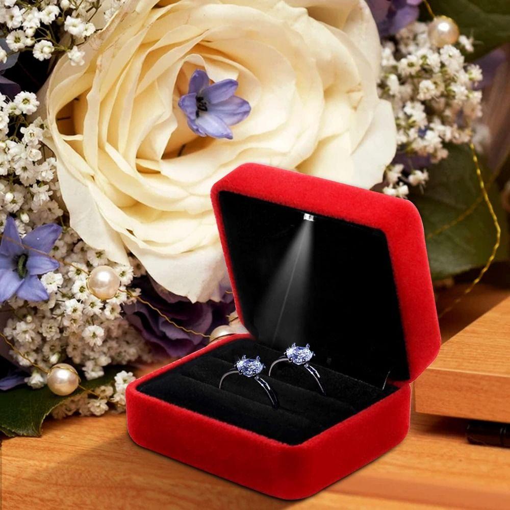 Solid Color LED Ring Jewelry Box Velvet Jewelry Organizer Box Engagement Proposal