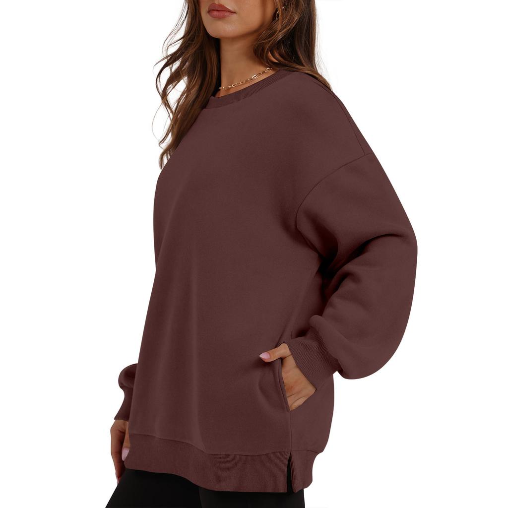 Женские свитшоты оверсайз с круглым вырезом и длинными рукавами, флисовый пуловер, модная осенняя одежда с карманом