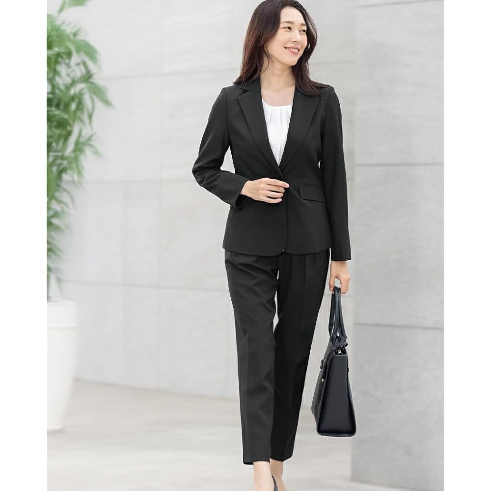 Addrouge Women's Pantsuit, Stretch Tailored Jacket and Tapered Pants, Plus Size 13ABR, Black, j5012