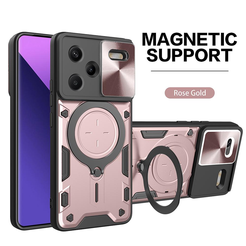 Чехол Funda для Redmi Note 13 / 13 Pro Plus 5G Чехол для Xiaomi Redmi Note 13 Pro 4G Чехол со шторкой для камеры Бронированный чехол с магнитным кольцом и подставкой