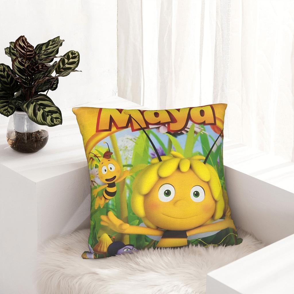 Decorative Pillow Cover Maya The Bee With Flower Cartoon Accessories Bedroom Throw Pillow Case Cover Square Style Multiple Sizes