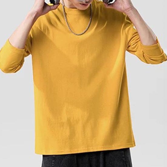 Мужская рубашка с круглым вырезом и длинным рукавом, мягкая дышащая футболка, однотонная, свободный крой, весна-лето, повседневные топы