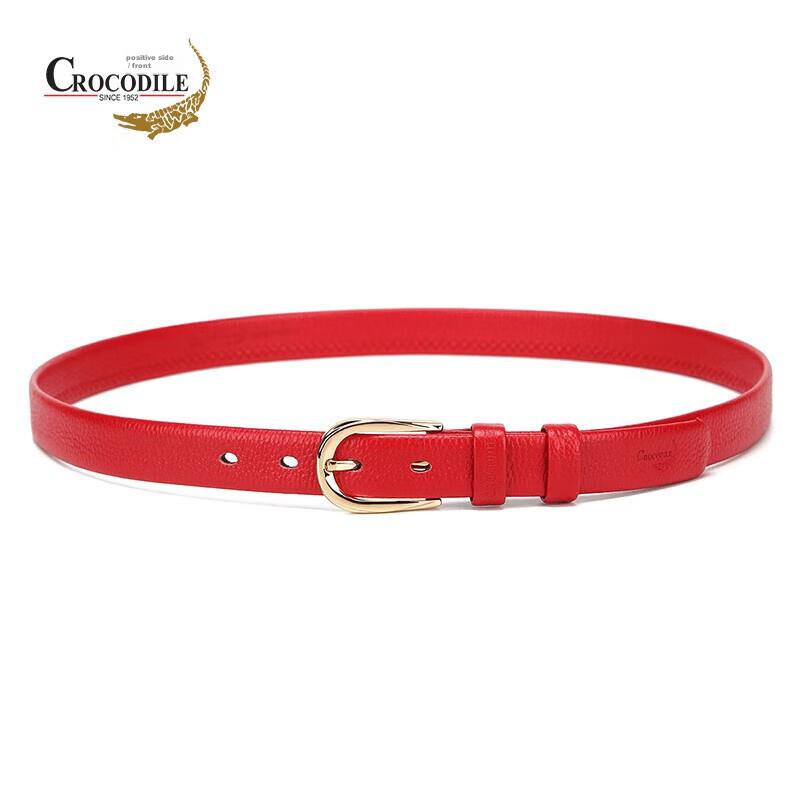 CROCODILE Zodiac Year Belt, Fashionable Genuine Leather Women's Pin Buckle Belt, Birthday Gift, 1430 Red, for Girlfriend