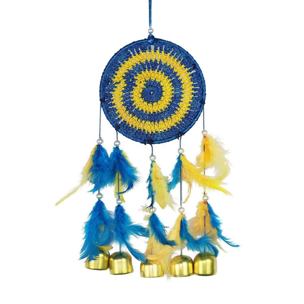 Metal, Bell, Feather, Bead, Thread Wind Chime Dream Catcher for Wall Decor, Bedroom, Balcony, Garden, Kids Room (30 Cm X 13 Cm) Small (Multi)
