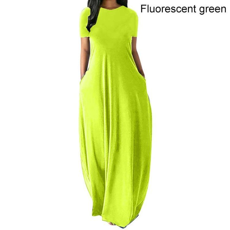 Elegant Women Casual Beach Dress Loose O Neck Long Summer Short Sleeve Evening Party Dress