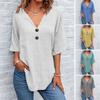 Women Summer Tops V-Neck Half Sleeve Casual Solid Color Tee Shirt Buttons
