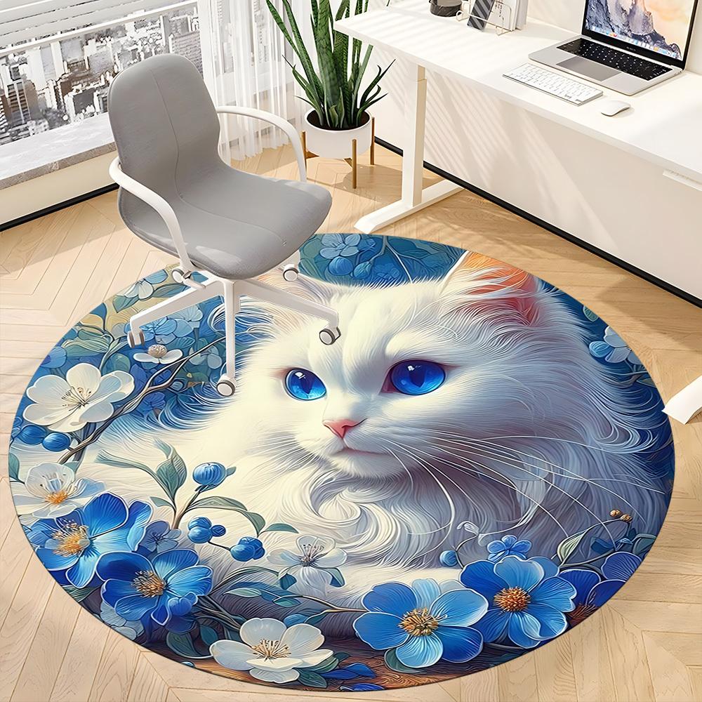 1pc Floral Cat Print Chair Carpet for Office, Non-slip, Soft and Durable Office Rug for Decoration, Perfect for Office yy260105046