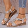 Bohemia Glitter T-Tied Sandals Women 2025 Summer National Bead Decoration Wedge Heels Shoes Comfortable Light Weight Sandals