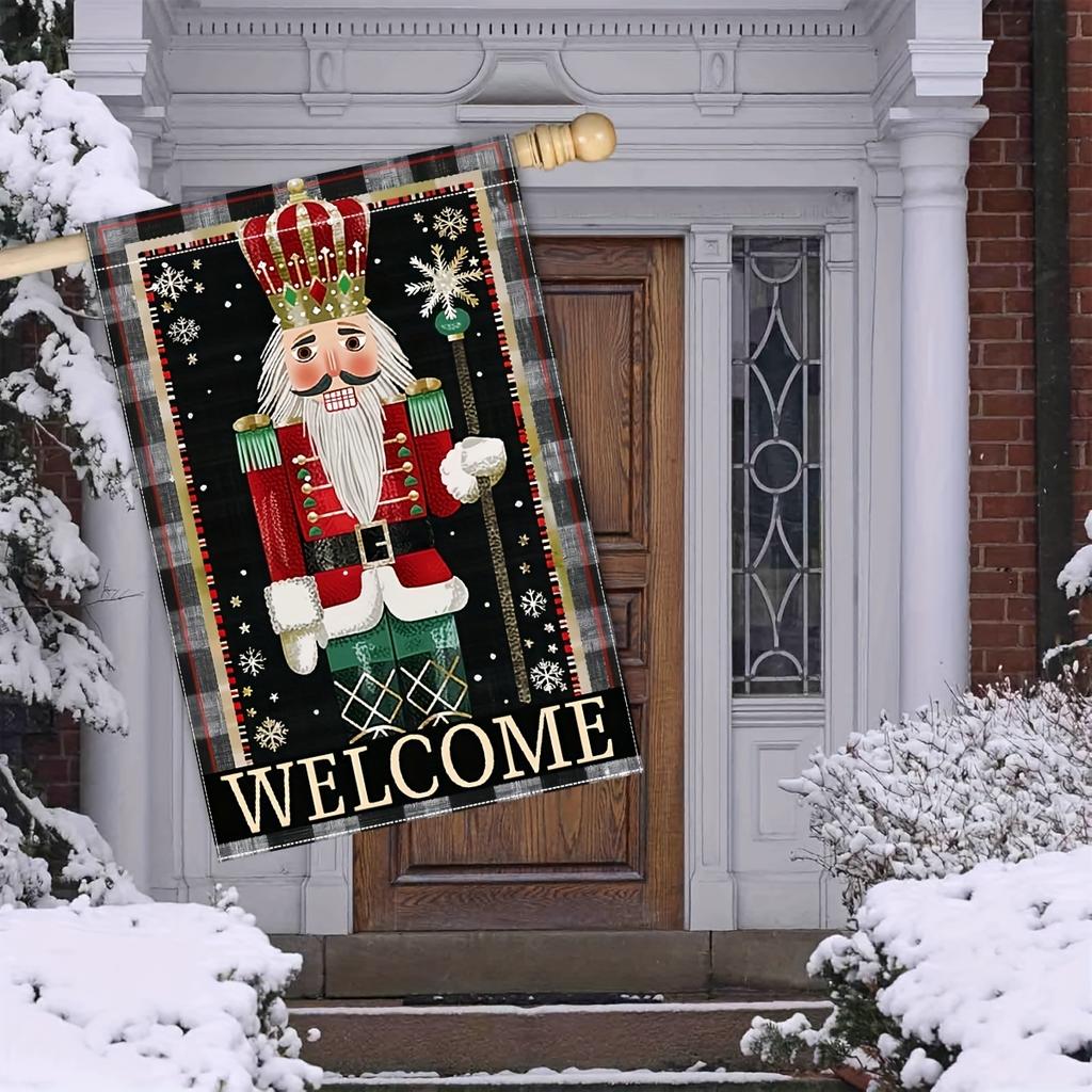 Merry Christmas Garden Flag - Double-Sided, Nutcracker & Crown Design, Durable Polyester, Outdoor Holiday Decor for Yard and Patio