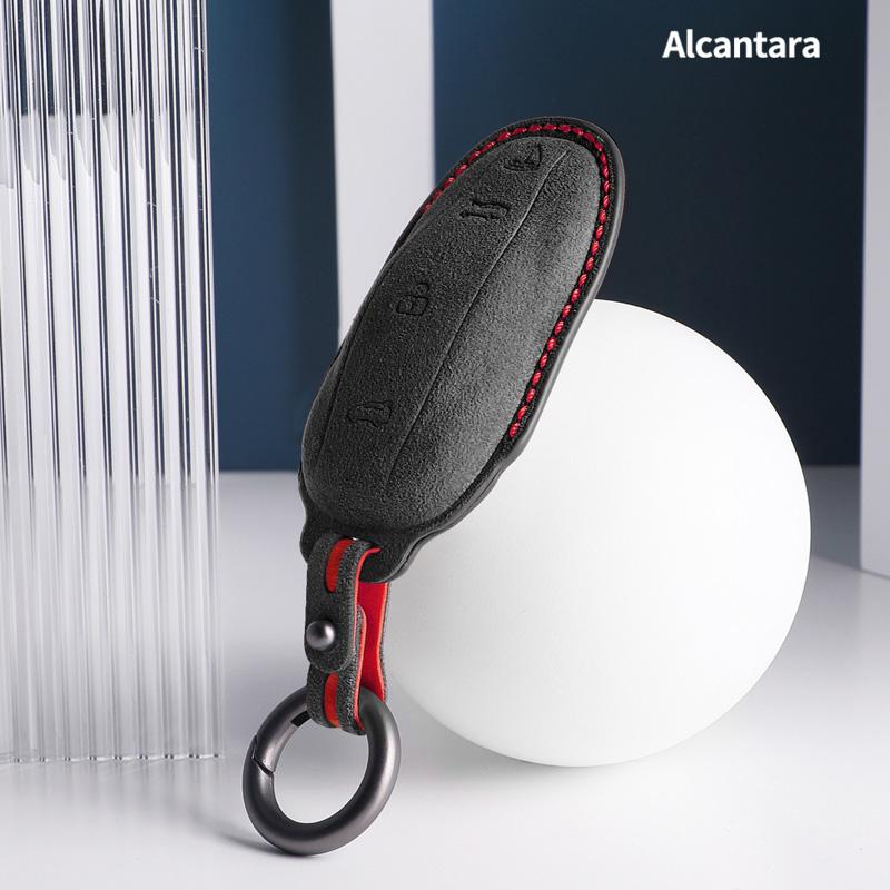 suede Car Smart Key Case Cover For Tesla Model 3 Model X S Model Y Bag Protector Fob Band Shell Holder Keychain Accessories