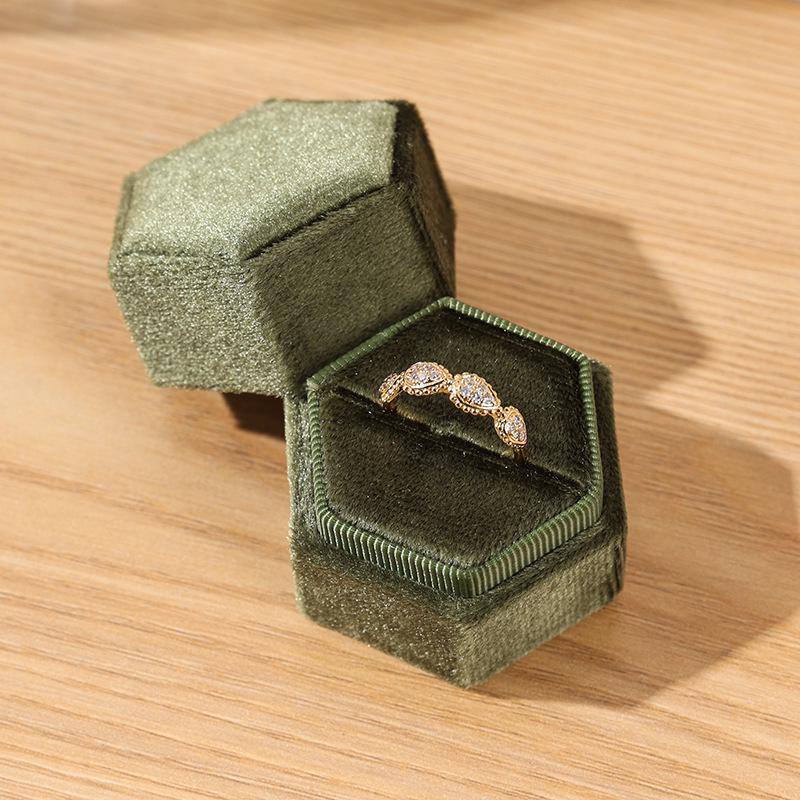 Personalized Velvet Hexagonal Jewelry Ring Box - Dustproof Gift Storage
