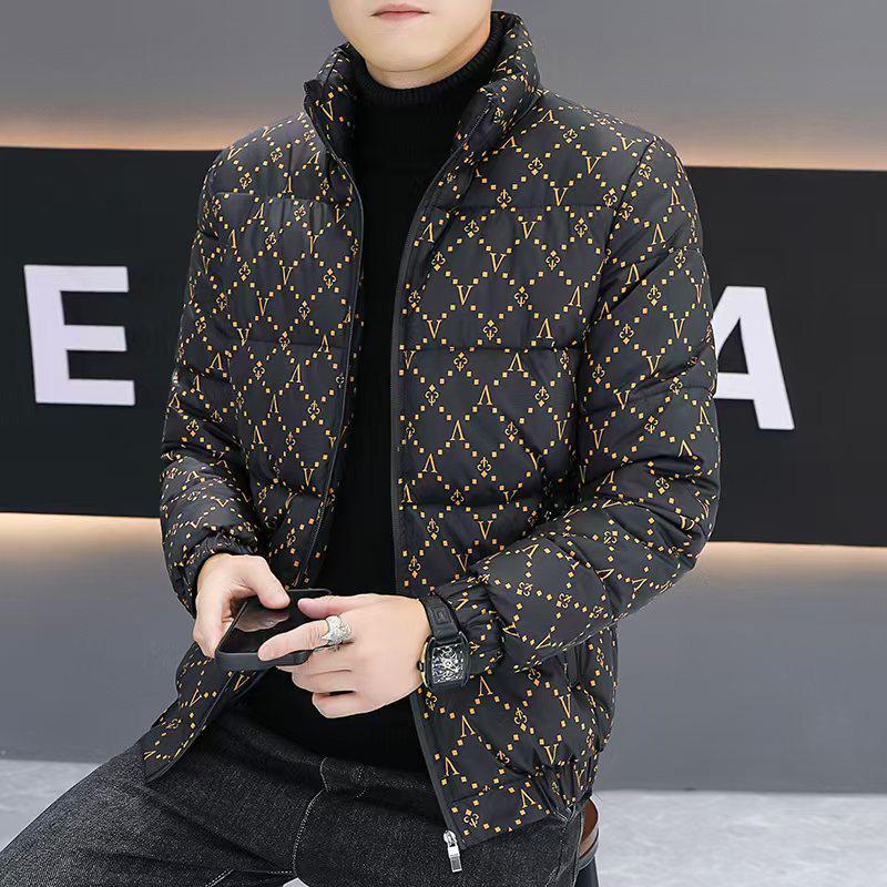 2026 Men's Trendy Stand Collar Full Print Down Jacket - Thick, Warm, Windproof, Cold-Resistant Outerwear