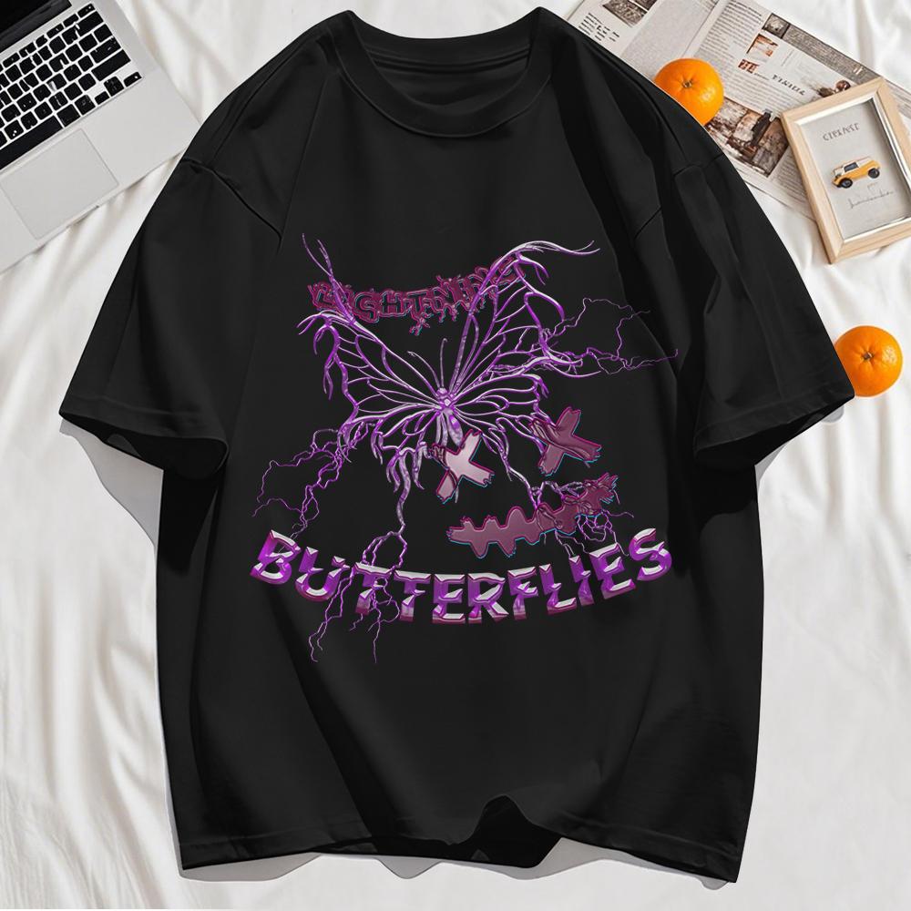 Lightning Butterfly Printing Mens T Shirts Summer Cotton T-Shirt Casual O-Neck Clothes Oversized Comfortable Sleeve