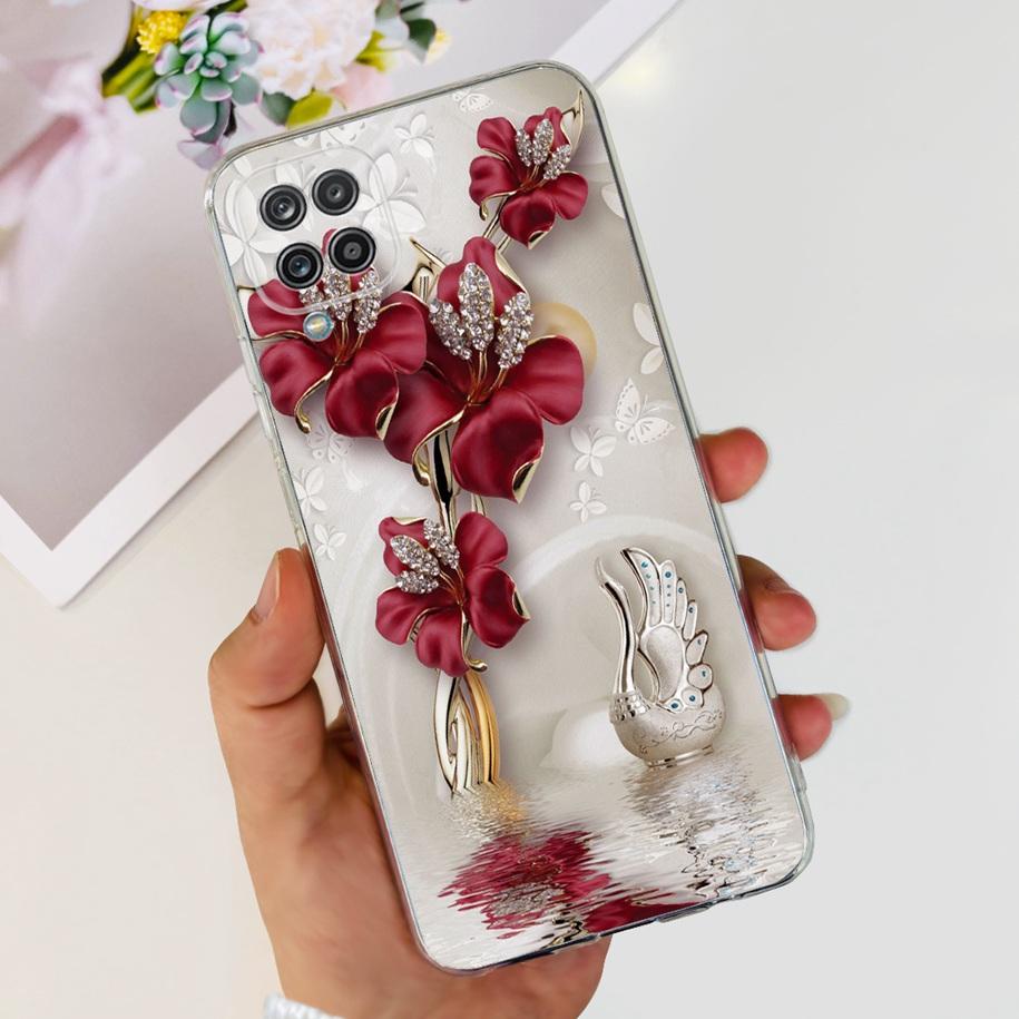 Чехол для Samsung Galaxy A12 Прозрачная накладка Модный Цветок Тонкий Мягкий ТПУ Чехол для Телефона Для Samsung A12 SM-A125F M12 F12 A 12 Capa