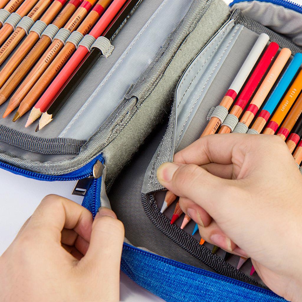 72 Holes Pencil Case Portable 4 Layers Large Capacity Zipper Marker Pen Case Art Markers Canvas Storage Bag Portable
