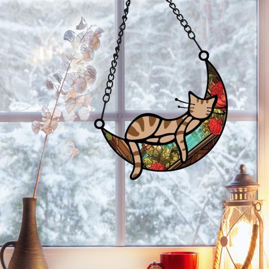 Кошка спит на Луне подвесное украшение на стену гостиной окно подвесной витраж