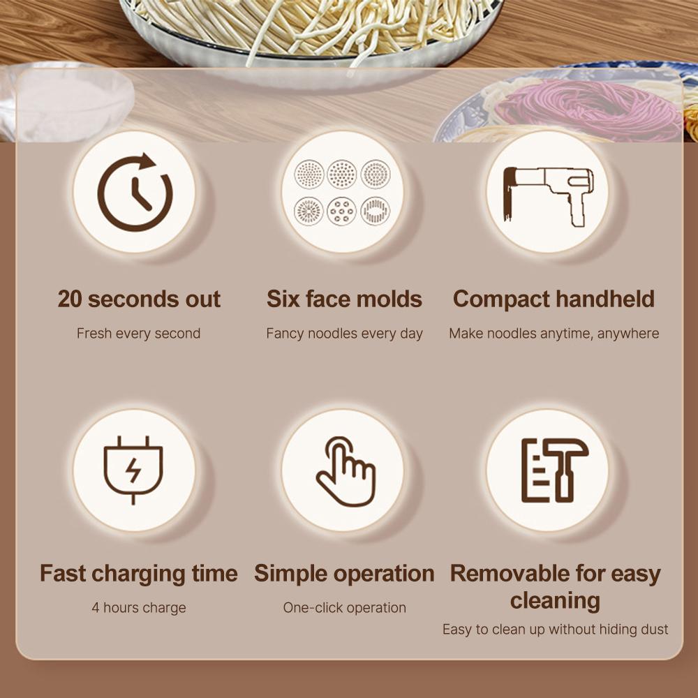 Sodaplus Автоматическая машина для приготовления пасты Ручная электрическая лапшерезка 6-в-1 Беспроводная портативная