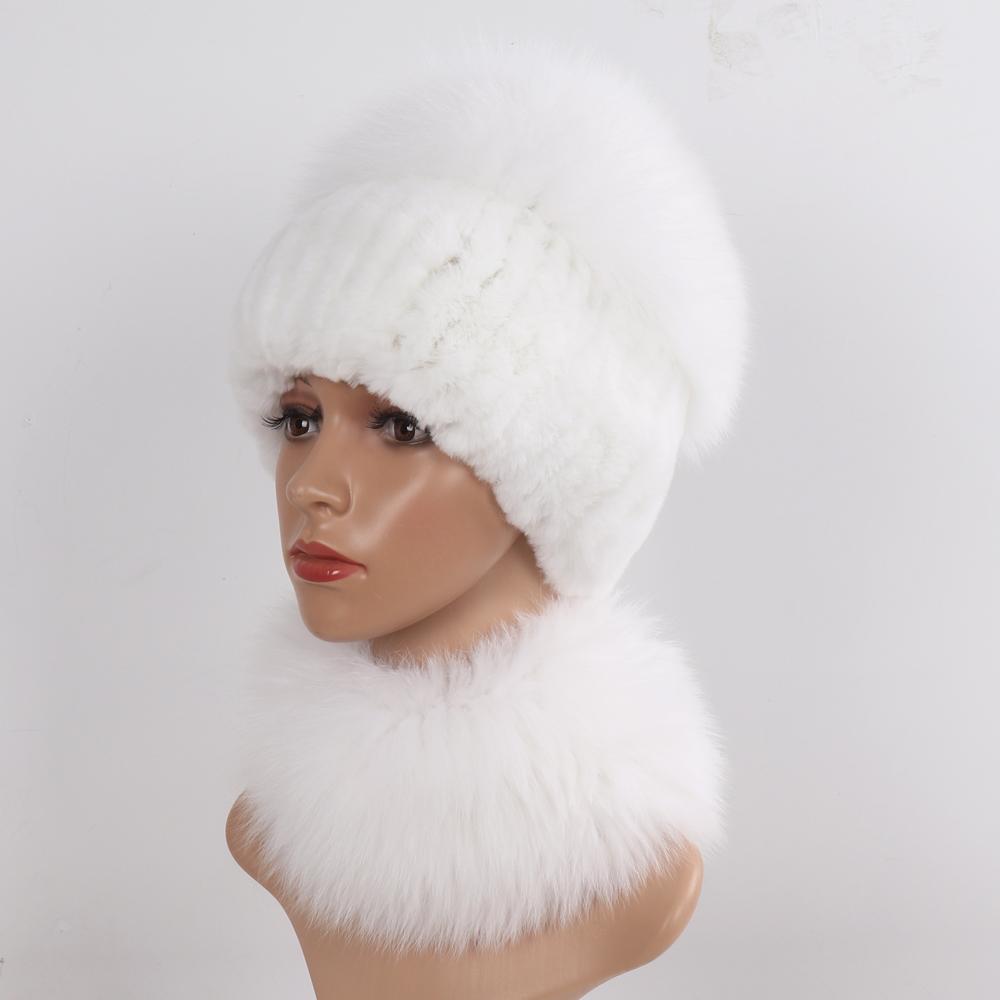 Новые зимние женские роскошные шапки из натурального лисьего меха, комплекты шарфов, натуральный мягкий вязаный теплый топ из меха кролика рекс, шапки из лисьего меха, шарфы, 2 шт.