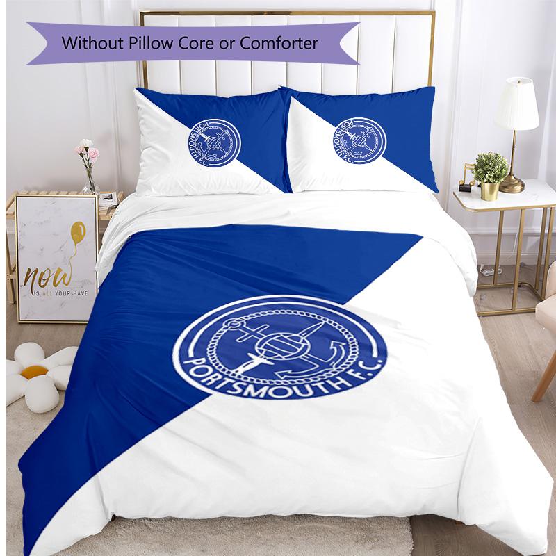 Portsmouth FC Printed 3PCS Bedding Set Breathable Duvet Cover with Pillowcases Decorative Bed Linen for Bedroom Home