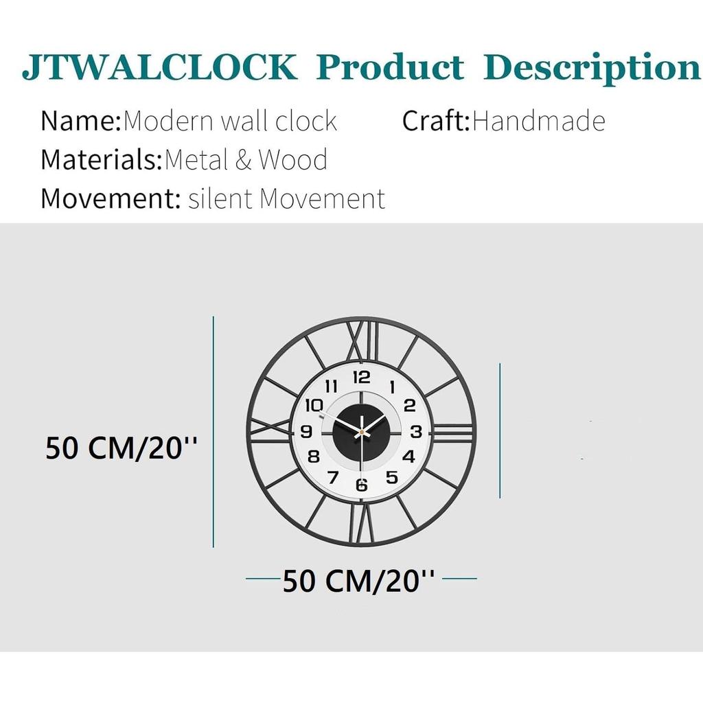 Large World Map Wall Clock, Metal Minimalist Modern Clock, Round Silent Non-Ticking Battery Operated Wall Clocks for Living Room/Home