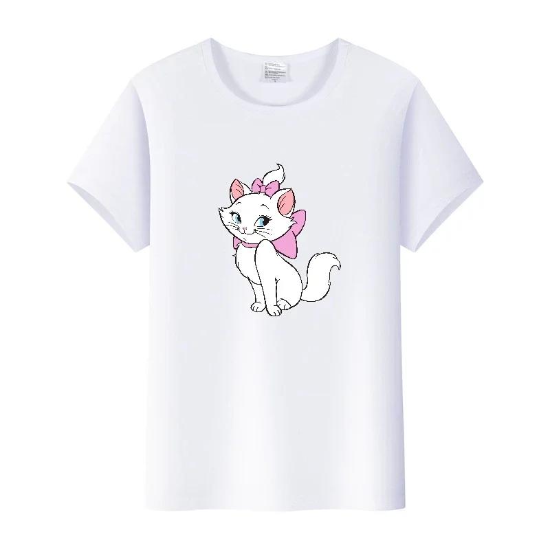 Fashion Marie Cat Cartoon Tees Summer Tops Hip Hop Short Sleeve Girl T-Shirts Plus Size Clothing Blouses Gift Unisex