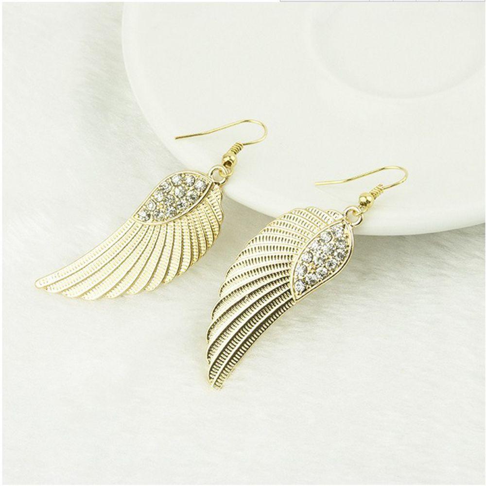 Gift Simple Long Crystal Rhinestones Women Jewelry Elegant Angel Wings Dangle Earrings Drop