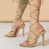 Rhinestone Cross Strips Sandals Women High Heels Pumps Stiletto Pointed Toe Pu Leather Gold Slingback Dress Party Shoes