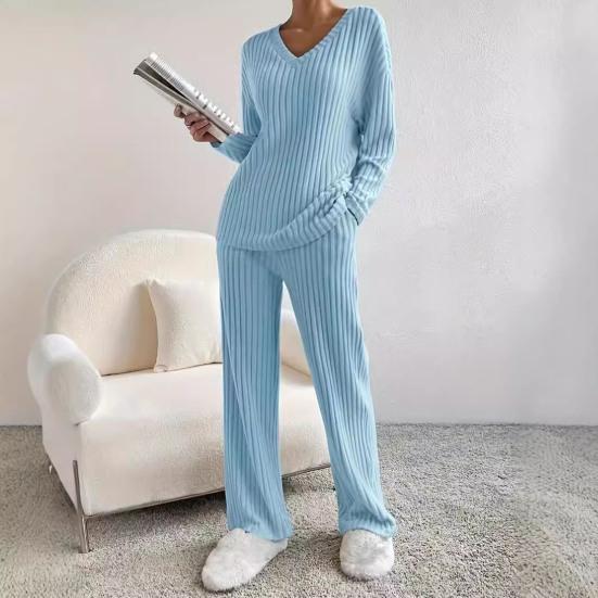 2 шт./комплект женский весенний комплект для поездок на работу топ и штаны комплект с V-образным вырезом длинный рукав топ с высокой талией спортивный костюм эластичная повседневная одежда одежда для сна