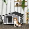 UVRION Solid Wood Dog Kennel with Opening Asphalt Roof and Door Curtain, Grey, 109 x 79 x 72 cm