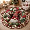 Christmas Themed 3D Printed Soft Plush Rug Living Room Bedroom Non-Slip Floor Mat Circular Shape Washable
