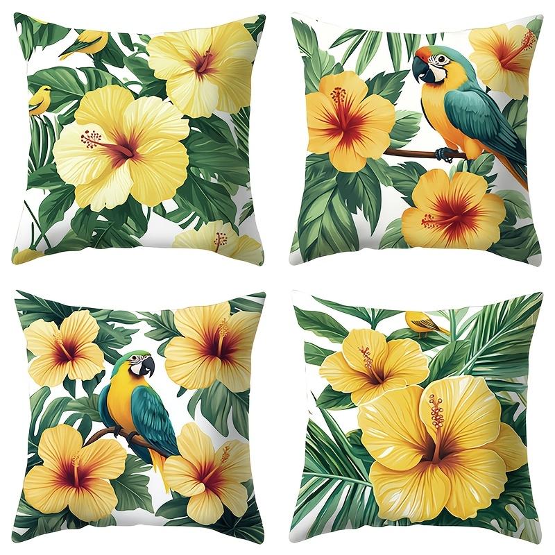 Tropical plant parrot pattern digital printing pillow cover Short plush Suitable living rooms bedrooms sofas throw cushion cover