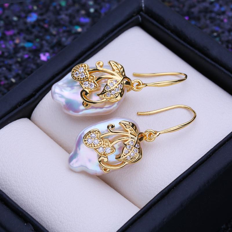 LSOOYH серьги с натуральным пресноводным белым большим жемчугом в стиле барокко для женщин, модные висячие серьги золотого цвета с культивированным жемчугом, свадебные украшения