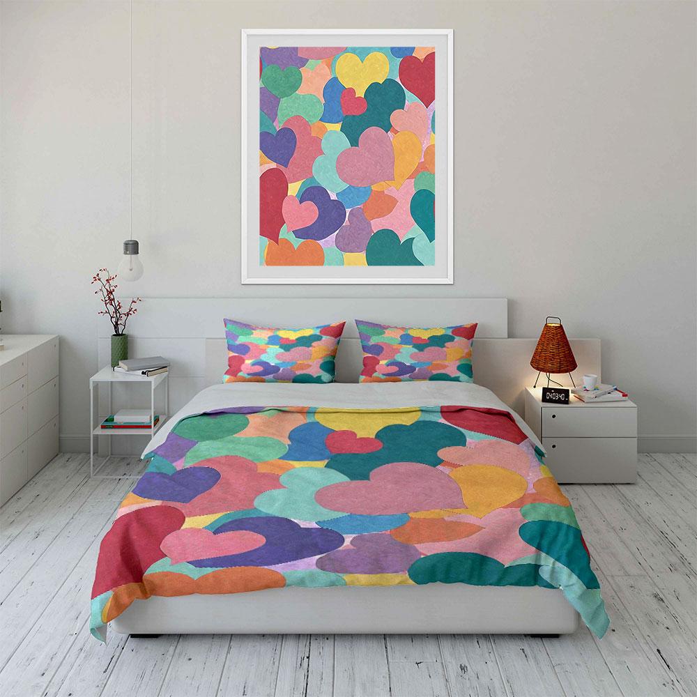 Colorful Heart Pattern Bedding Set Bedding Duvet Cover Set Duvet Cover Pillowcases (1 * Duvet Cover 2 * Pillowcases, without duvet insert)