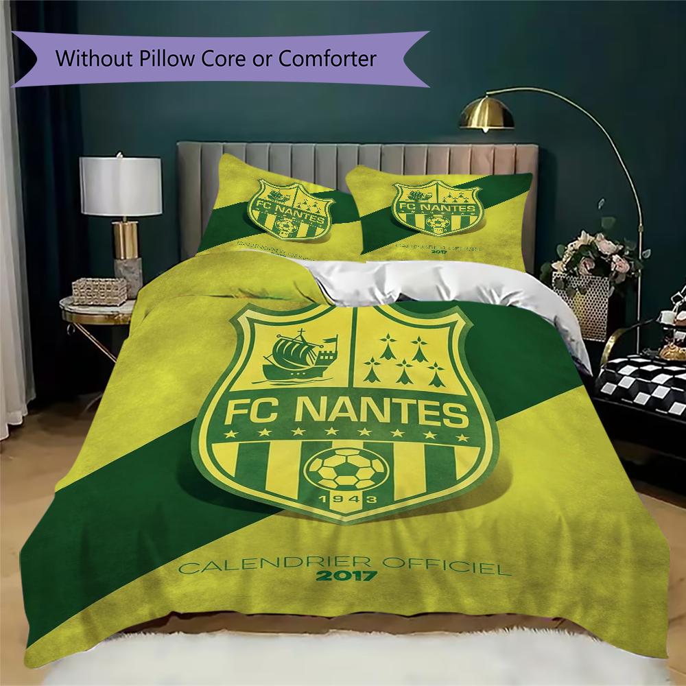 FC Nantes Pattern Bedding uilt Set uilt Cover Pillowcase Home Decoration Birthday Gift (1 * duvet cover + 2 * pillowcase without core)