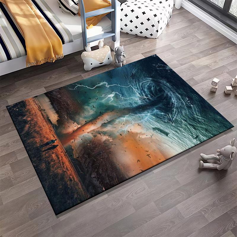 "Stormy Tornado and Lightning Landscape Carpet for Living Room" Suitable for use as an anti-slip for living room bedroom sofas