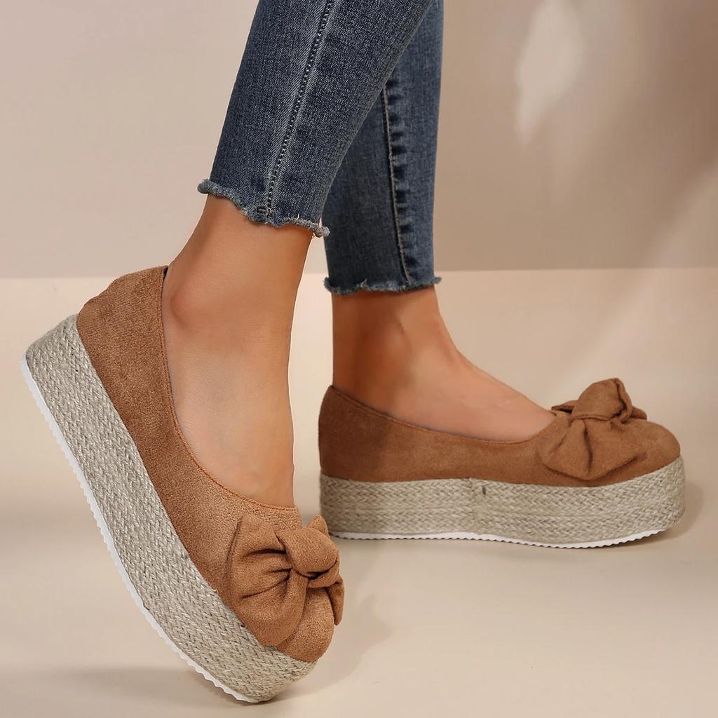Chunky Platform Sneakers Women Autumn Fashion Bowknot Thick Bottom Loafers Shoes for Woman Non-Slip Flat Heel Espadrilles Shoe