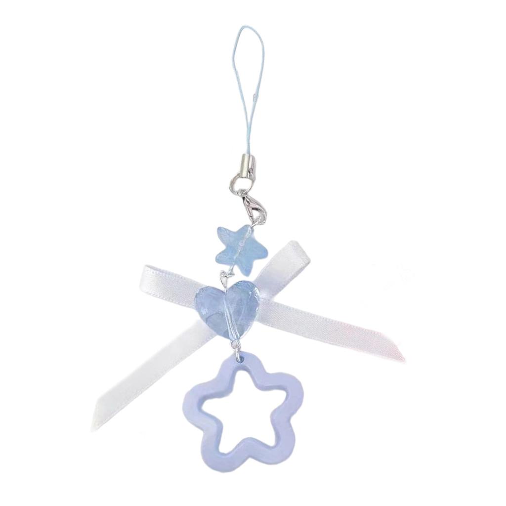 Handmade Angel Wing Phone Pendant Sweet Ribbon Bowknot Keychain Heart Beaded Phone Lanyard Acrylic Keyring Ornament