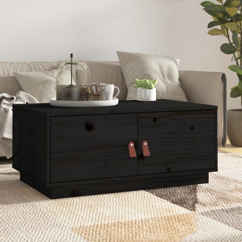 Vidaxl Stolik Kawowy, Czarny, 80X50X35 Cm, Lite Drewno Sosnowe